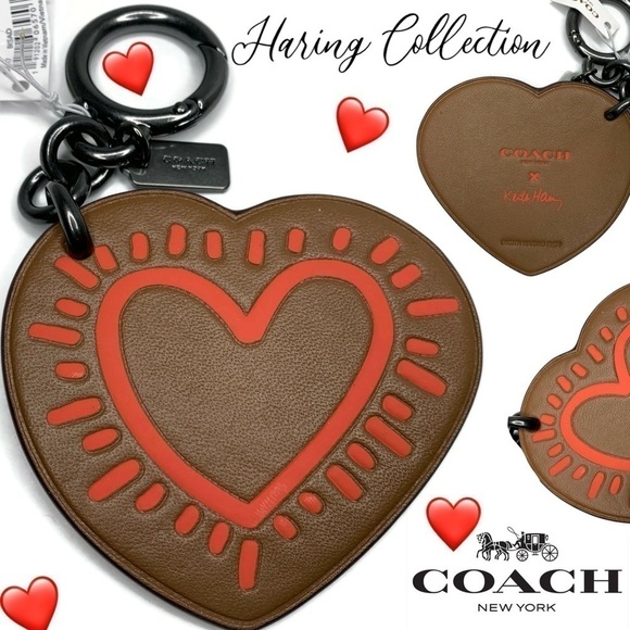 Coach Leather Heart Haring NWT Keychain Fob Rare - Picture 1 of 3